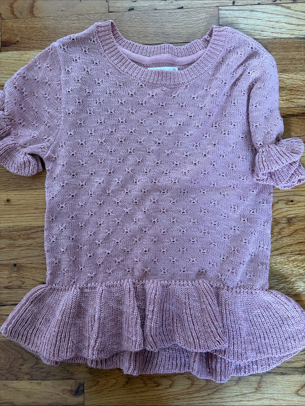 Pink Knit Ruffle Hem Top